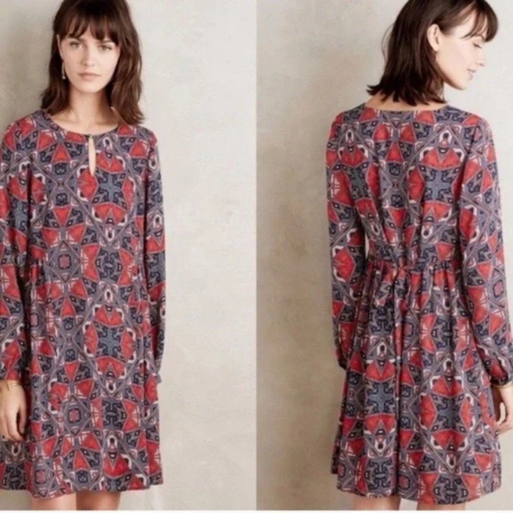 PAPER CROWN SOLD AT ANTHROPOLOGIE Women's Small Boho Red Blue Dress